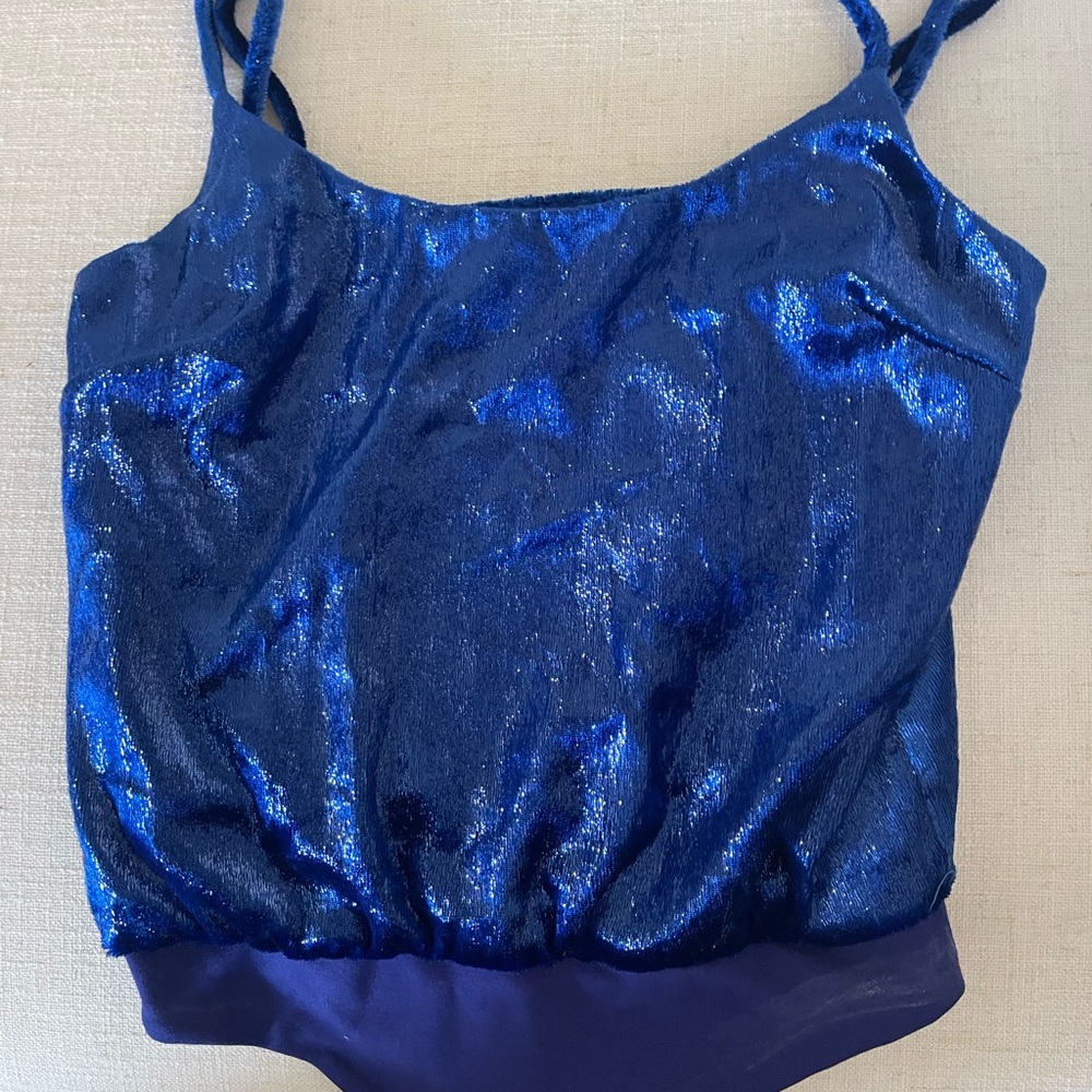 Lovers + Friends Metallic Blue Top bodysuit